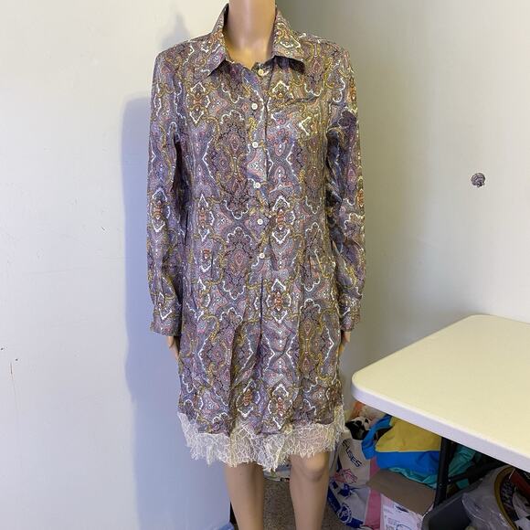 MissJune Woman 3 Luxury Silk ShirtDress LongSleeve Lace Dainty Paisley Whimsical - Picture 6 of 11